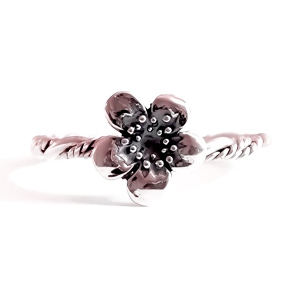 Moodtherapy Jewelry - (2-13) 925 Sterling Silver Plumeria Flower Ring with Thick Twisted Vine Band